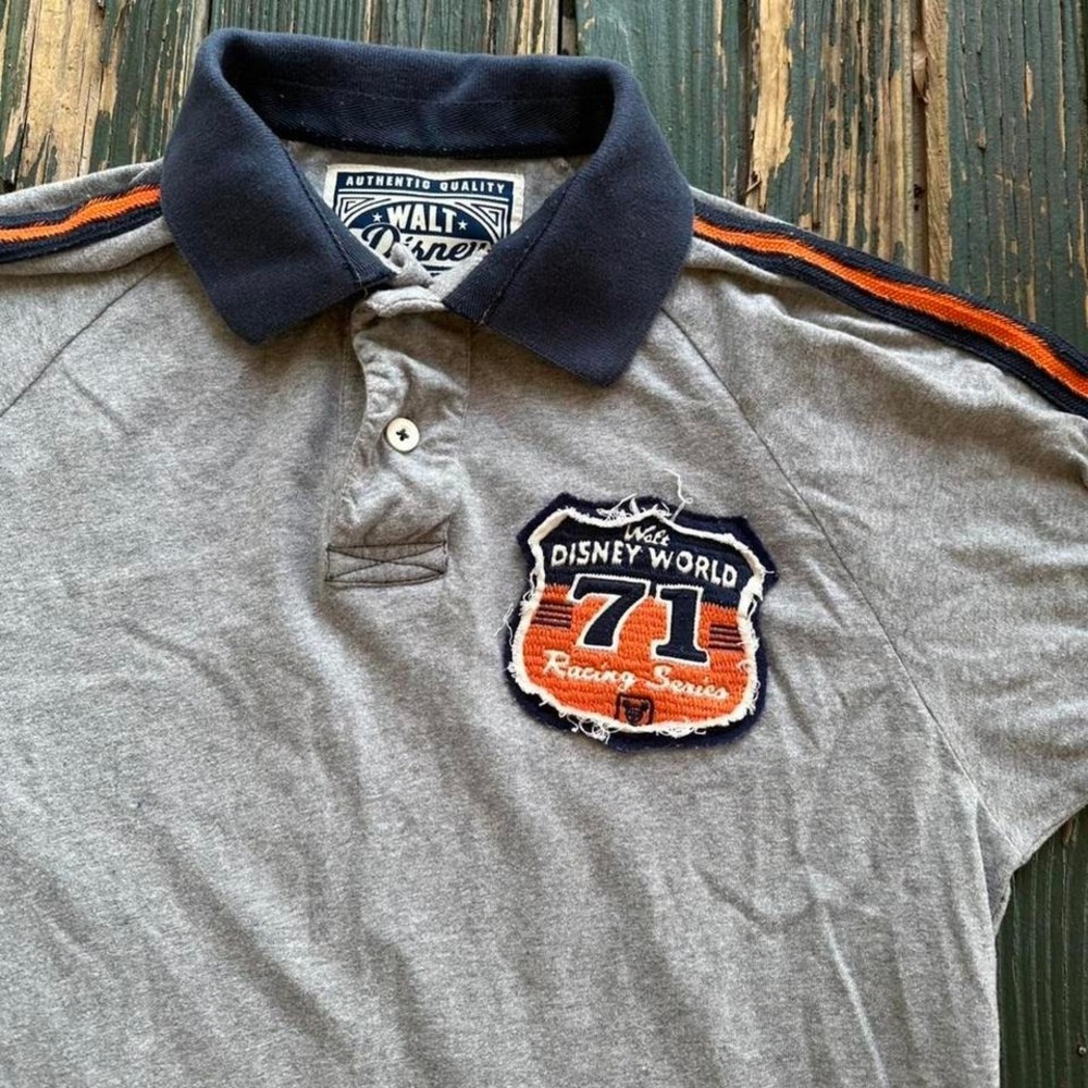Walt Disney World Racing Series Polo Shirt Mens Large Gray Orange Stripe J158 - Picture 2 of 5